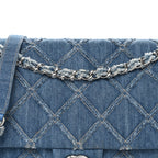 Frayed Denim Quilted Large Blue Chip Flap Blue