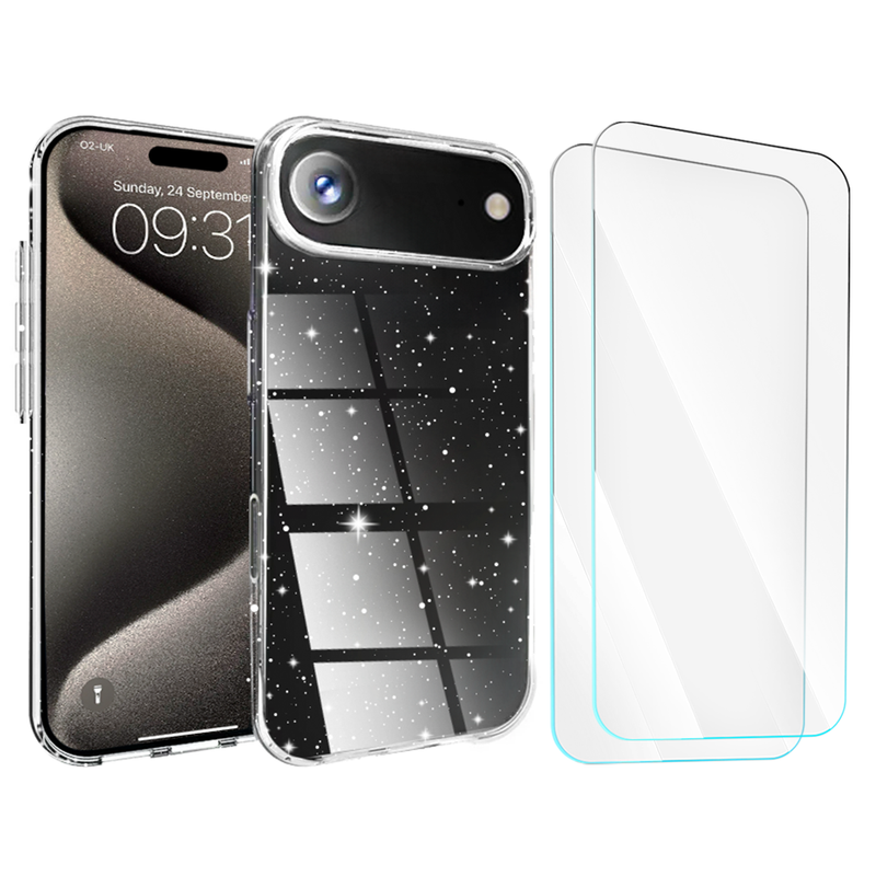 Entronix Bundle Compatible with iPhone 17 Air - [Hard] Glitter Clear Case & 2 Clear Screen Protectors