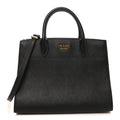 Saffiano City Calfskin Medium Bibliothèque Top Handle Black Fuoco