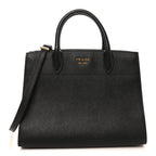 Saffiano City Calfskin Medium Bibliothèque Top Handle Black Fuoco