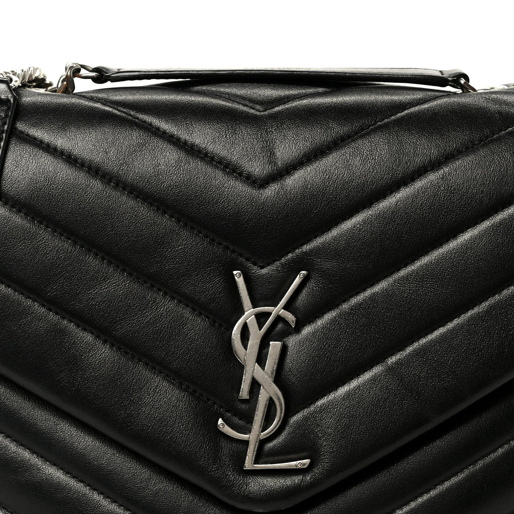 Calfskin Y Quilted Monogram Medium Loulou Chain Satchel Black
