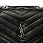 Calfskin Y Quilted Monogram Medium Loulou Chain Satchel Black