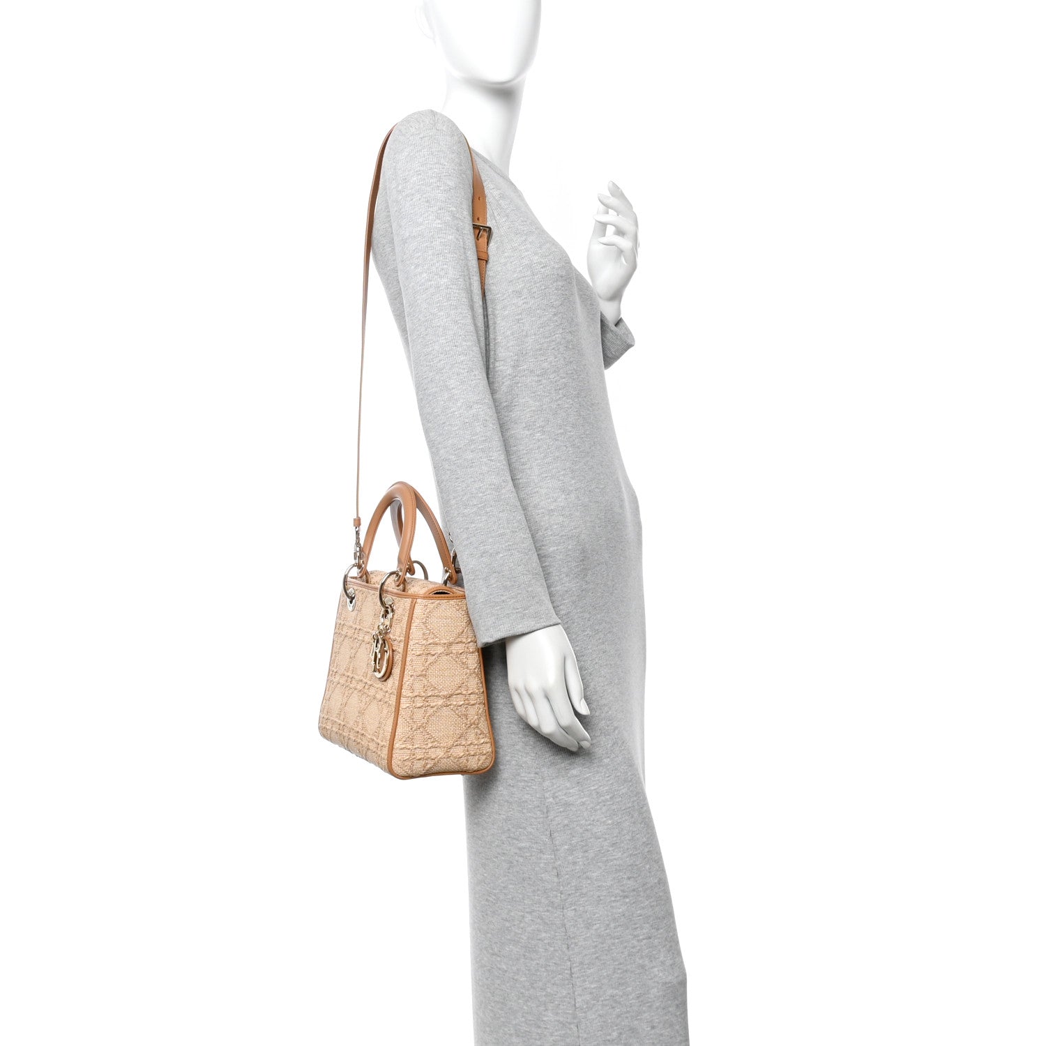Raffia Medium Lady Dior Bag Beige
