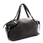 Pebbled Calfskin Large Bamboo Bar Tassel Shoulder Bag Dark Brown