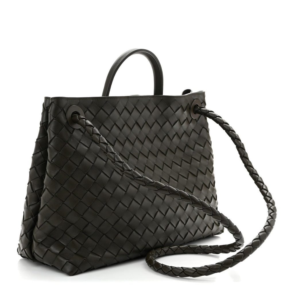 Nappa Intrecciato Medium Andiamo Shoulder Bag Kaki
