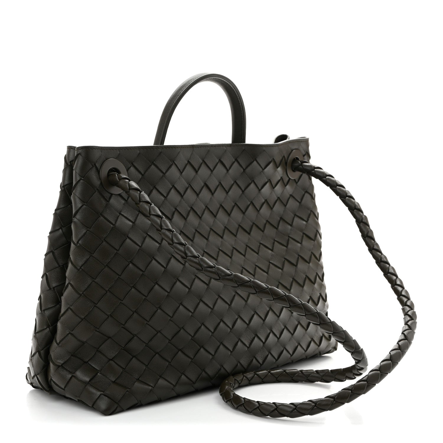 Nappa Intrecciato Medium Andiamo Shoulder Bag Kaki