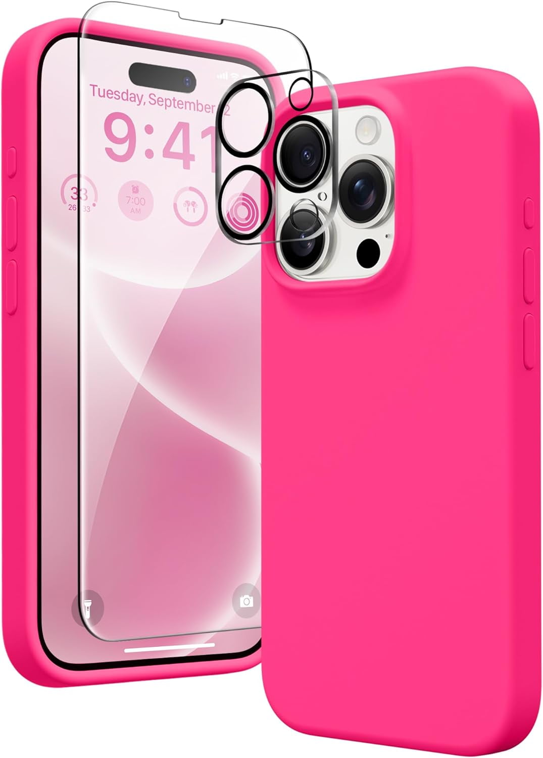 Entronix Bundle Compatible with iPhone 14 Pro Max - Liquid Silicone Case, 1 Clear Screen Protector & 1 Camera Lens Protector