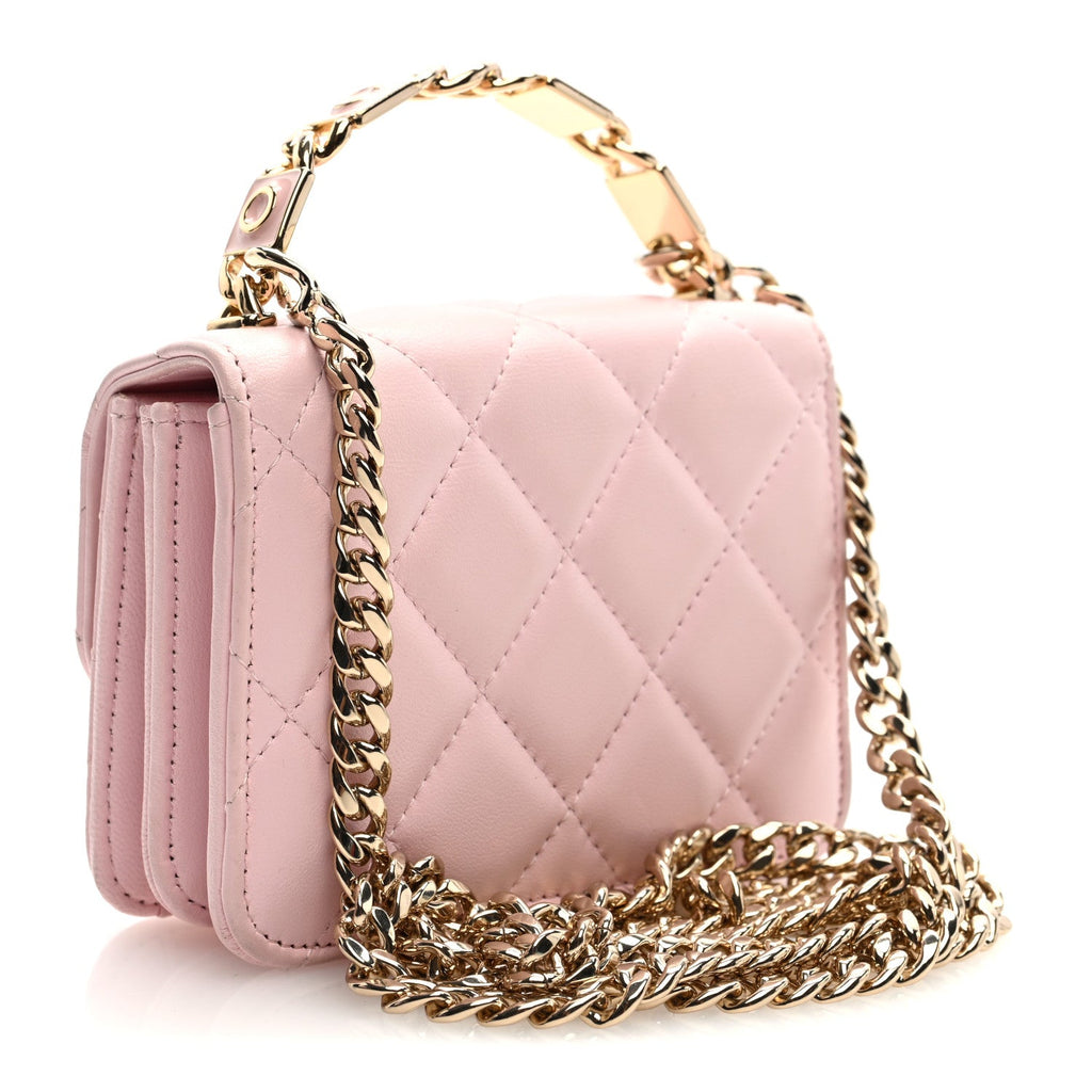 Lambskin Quilted Pick Me Up Clutch With Chain Pink