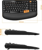Ergonomic Wireless Keyboard with Wrist Rest, Wave Keys for Comfortable Natural Typing, 2.4GHz Ergo Wireless Computer Keyboard for Windows, Mac OS Laptop/PC/Notebook Black Orange