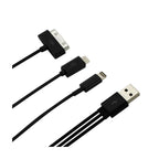 Reiko 8 Pin And Micro Usb Trio 3-In-1 Usb Data Cable 0.58Ft In Black