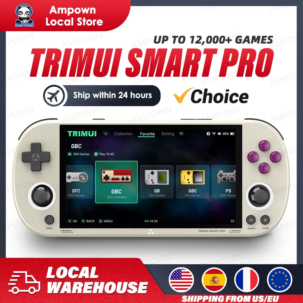 Smart Pro Handheld Game Console with 4.96'' IPS Screen, Linux System, Joystick, RGB Lighting - Retro Video Game Console Gift
