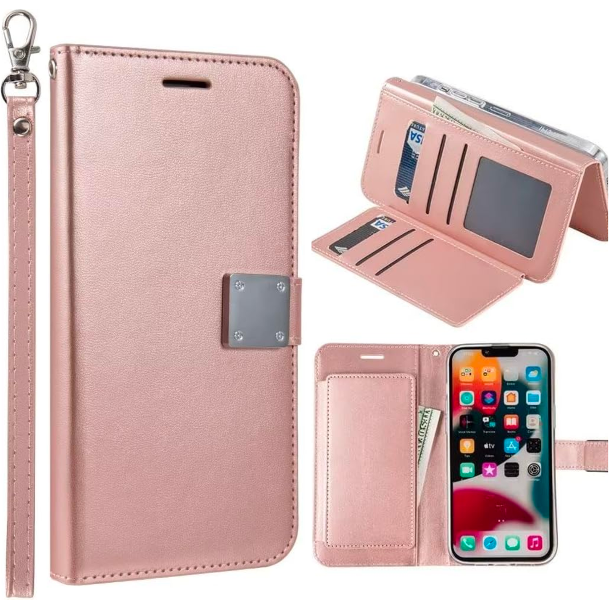 Entronix Case Compatible with Galaxy S24 - Foldable Leather Wallet, Card Holder & Lanyard