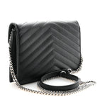 Grain De Poudre Matelasse Chevron Monogram Envelope Chain Wallet Black