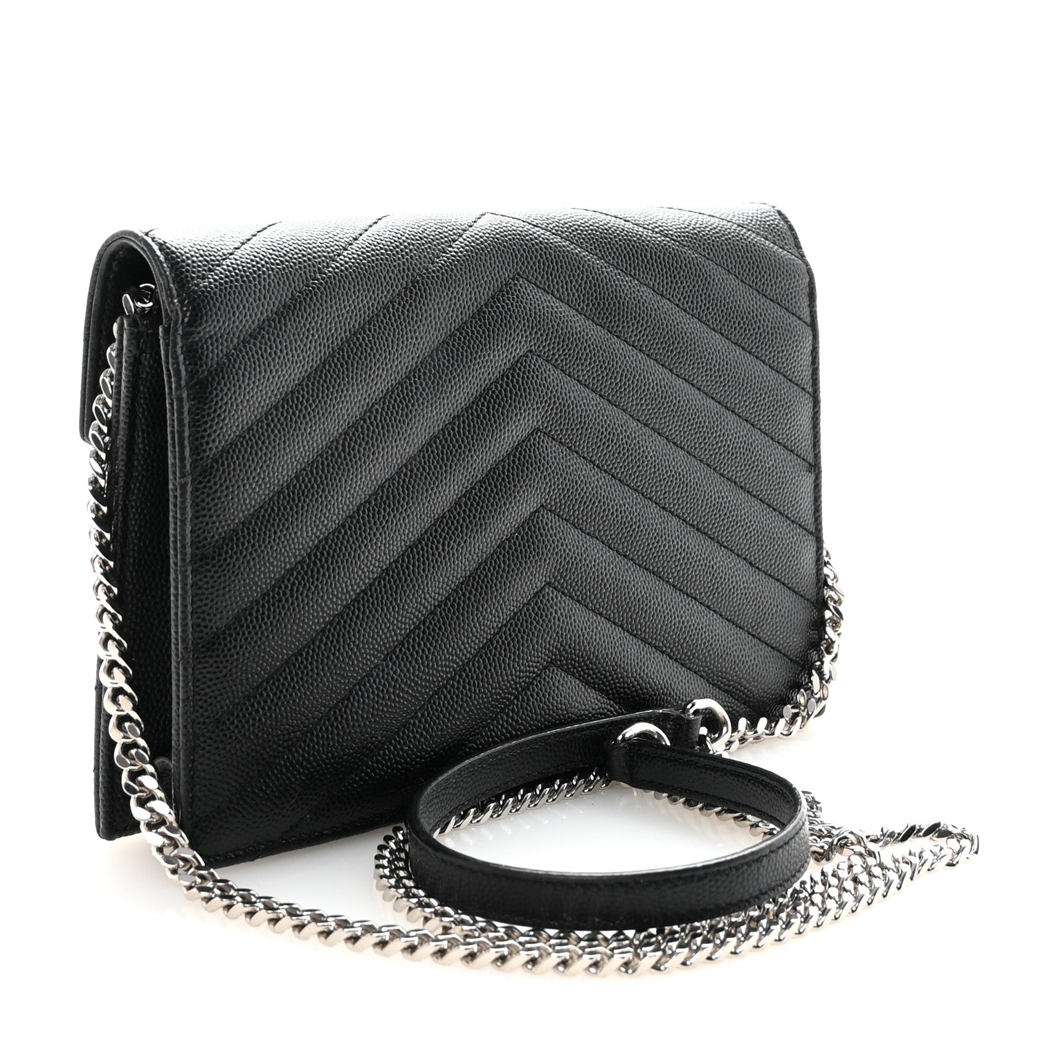 Grain De Poudre Matelasse Chevron Monogram Envelope Chain Wallet Black
