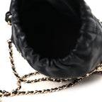 Lambskin Bucket Chain Drawstring Bag Black