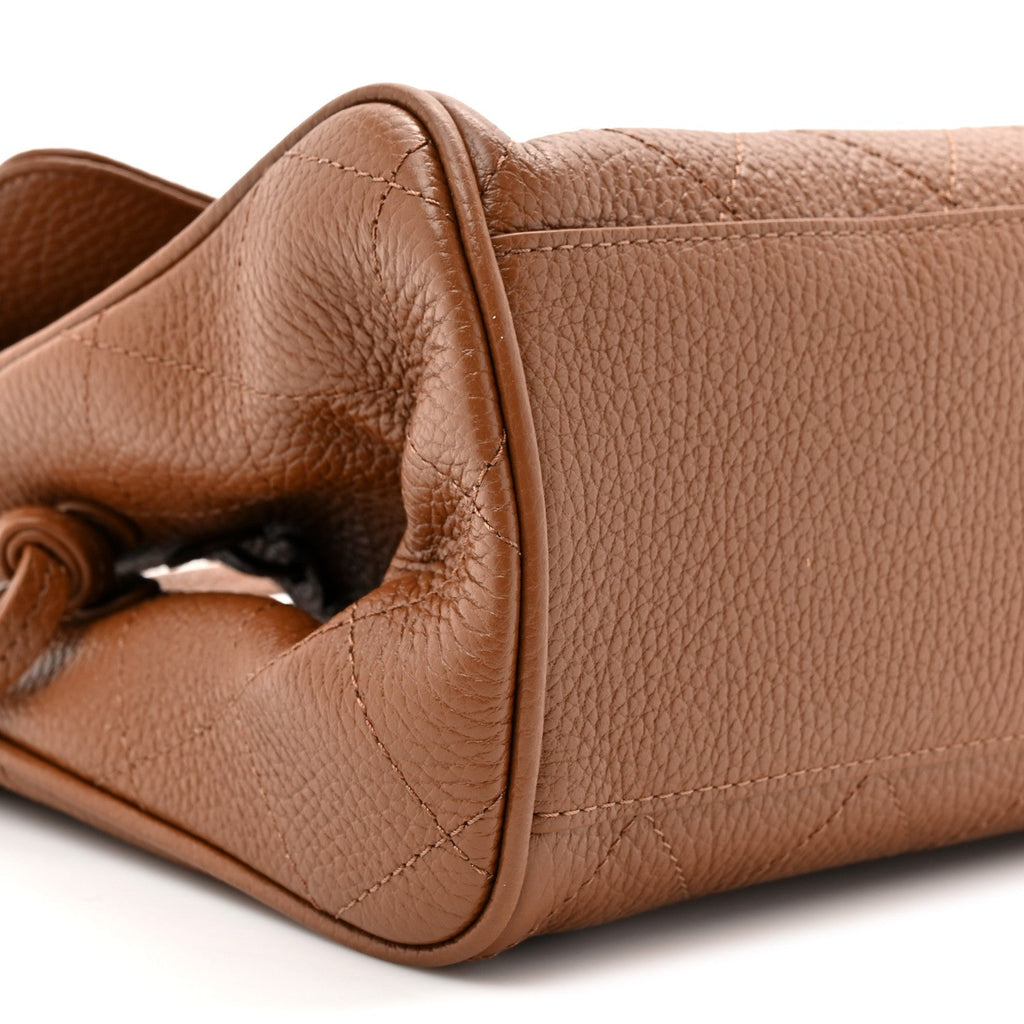 Grained Calfskin Stitched Urban Essentials Small Shopping Bag Camel