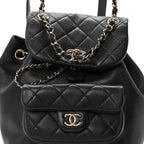 Glazed Aged Calfskin Quilted Small Duma Drawstring Backpack Black