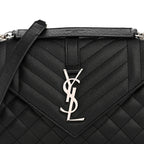 Grain De Poudre Textured Mixed Matelasse Triquilt Medium Monogram Satchel Black