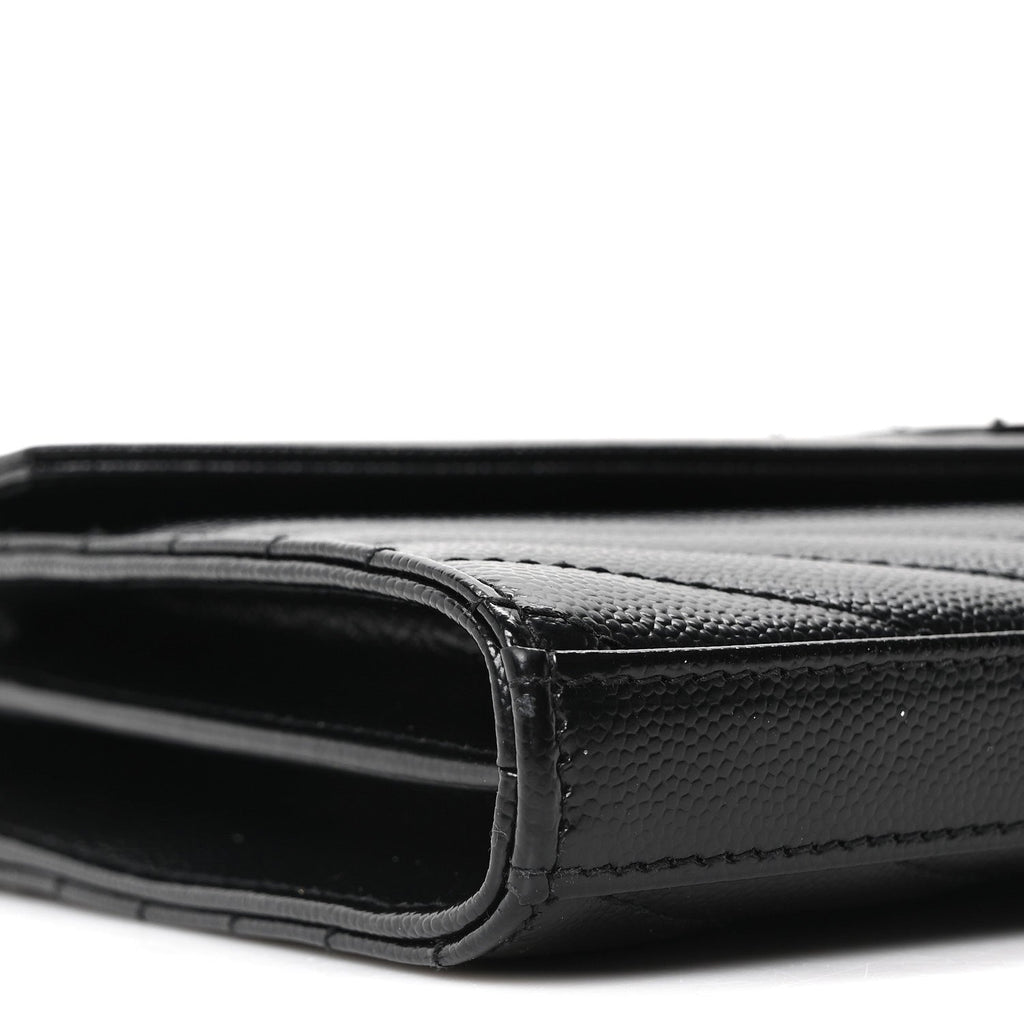 Grain De Poudre Matelasse Chevron Monogram Monochrome Chain Wallet Black