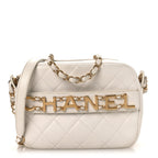 Calfskin Quilted Enchained Camera Case Bag White