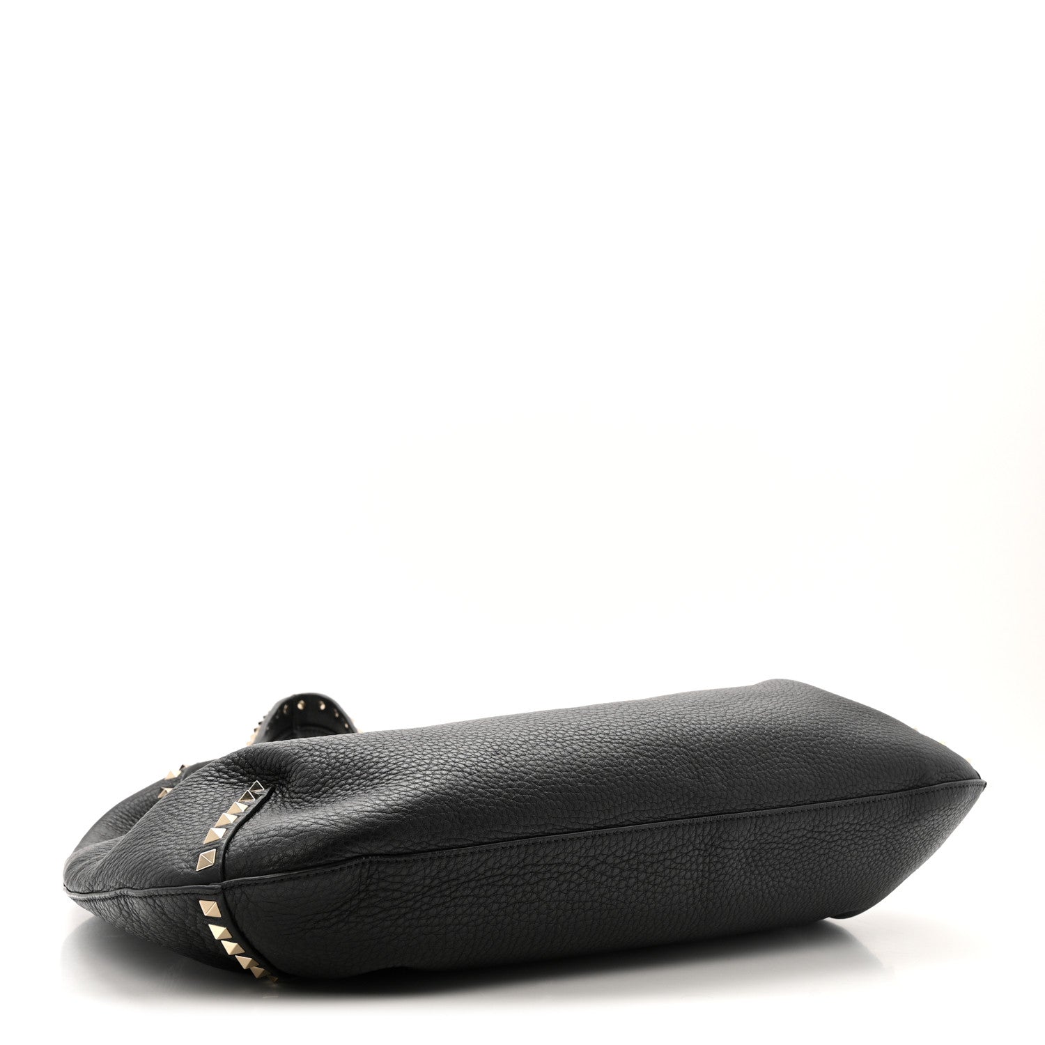 Grained Calfskin Large Rockstud Hobo Black