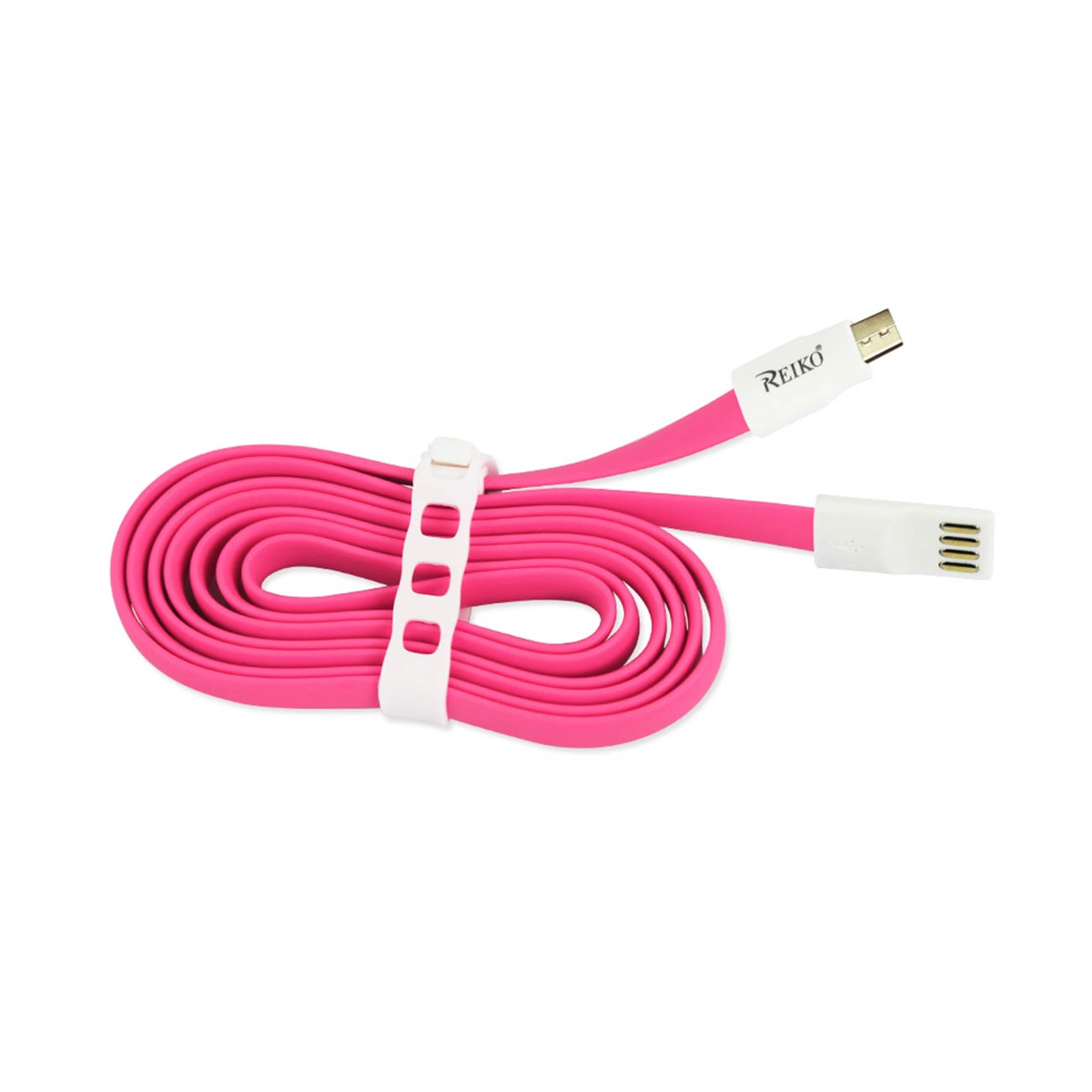 Reiko Flat Micro Usb Gold Plated Data Cable 3.9Ft With Cable Tie In Hot Pink