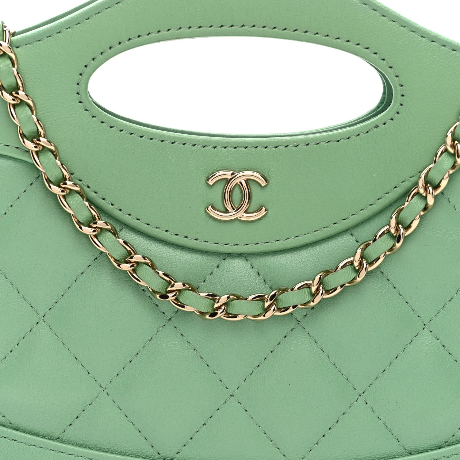 Shiny Lambskin Quilted Nano 31 Shopping Bag Green
