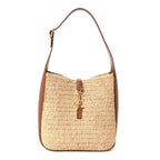 Raffia Calfskin Le 5 A 7 Small Hobo Natural Brick
