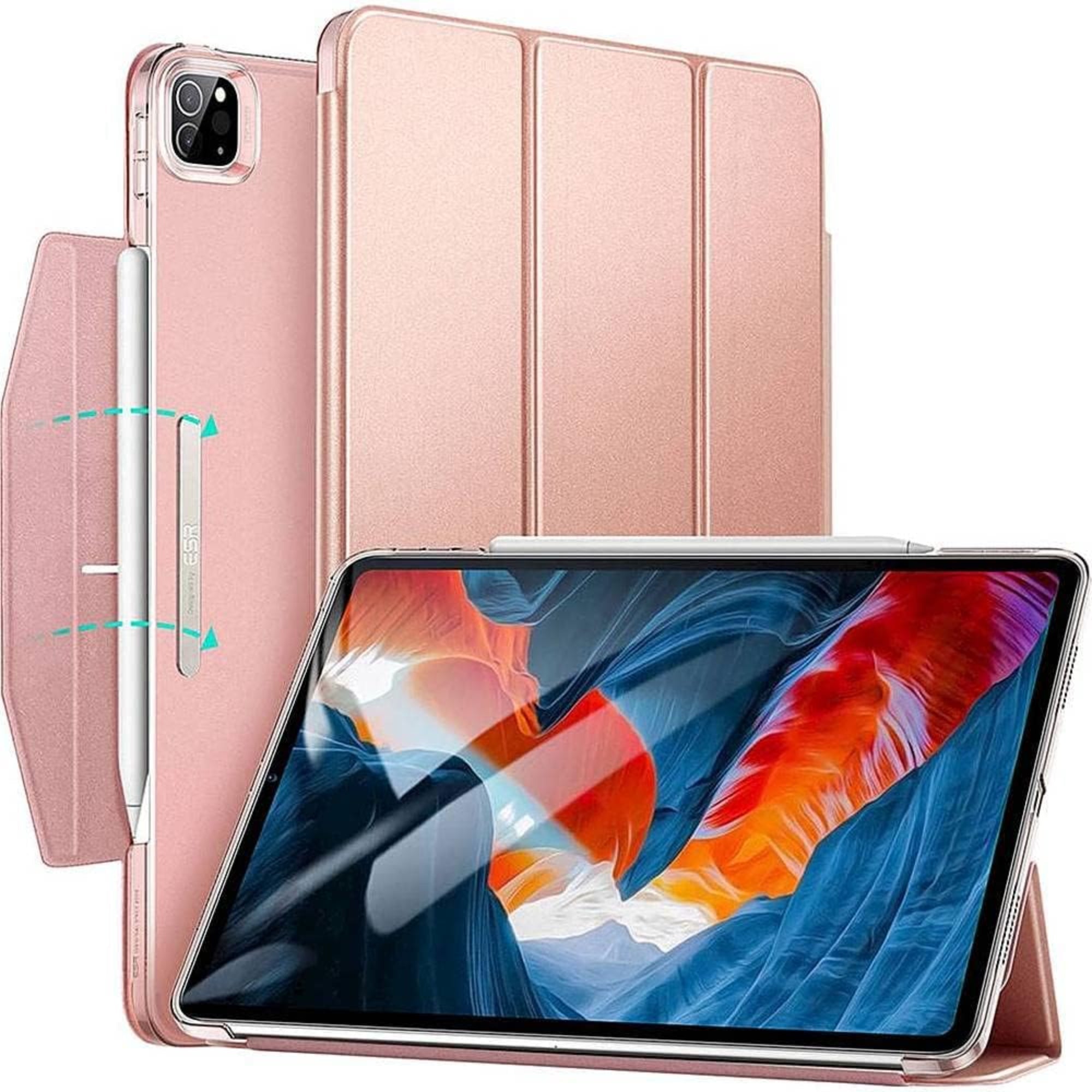 SAHARA - ESR Rose Gold Folio Case with Tempered Glass Screen Protector - iPad Pro 12.9" (4th, 5th, and 6th Generation)