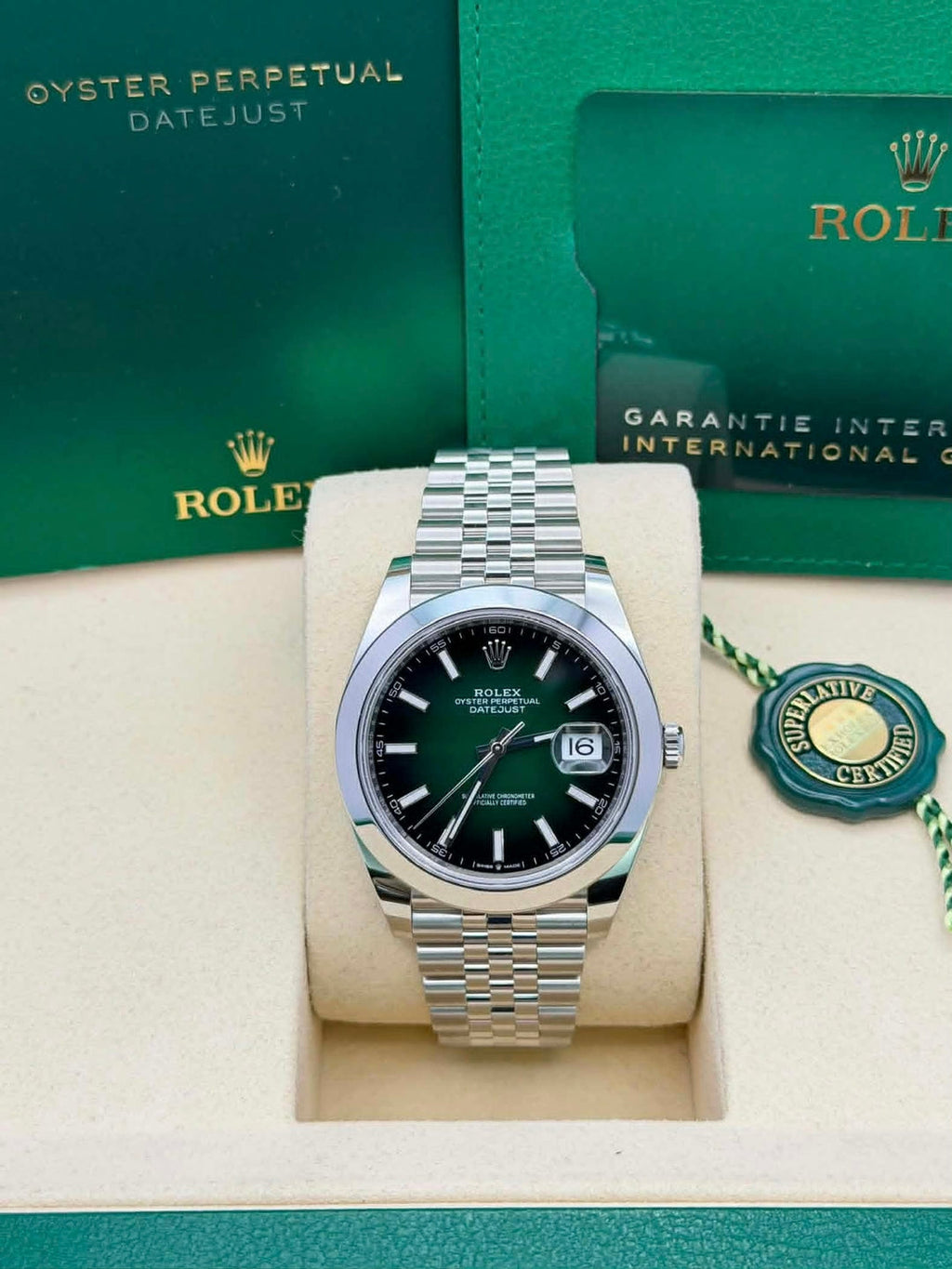 Rolex Steel Datejust 41  - Smooth Bezel - Green Ombré Dial - Jubilee Bracelet - 126300