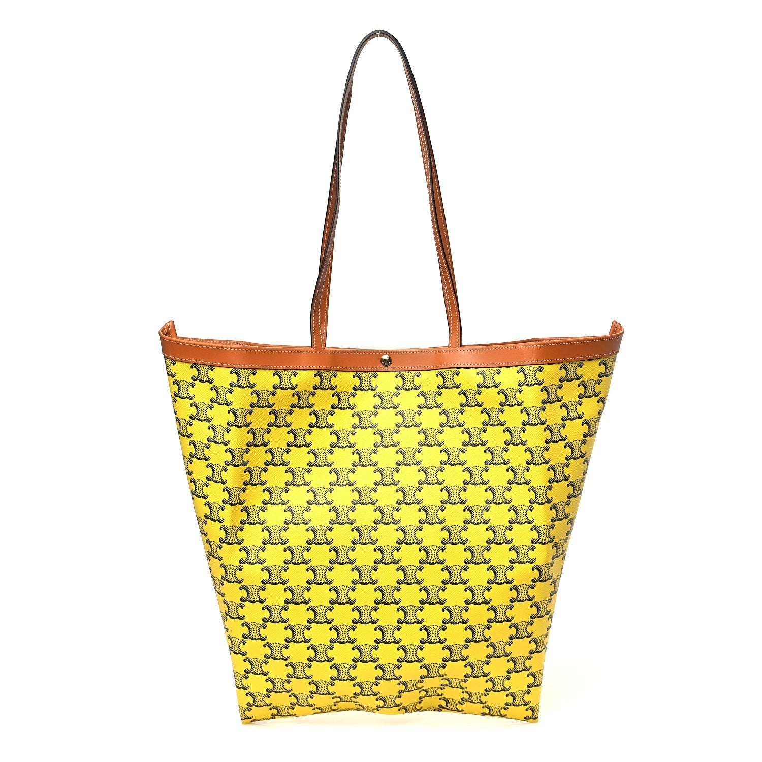 Triomphe Canvas Calfskin Medium Flat Shopper Tote Yellow Navy