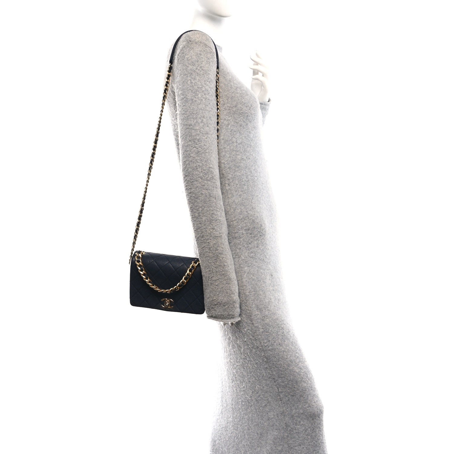 Caviar Quilted Small Fashion Therapy Flap Bag Navy Blue
