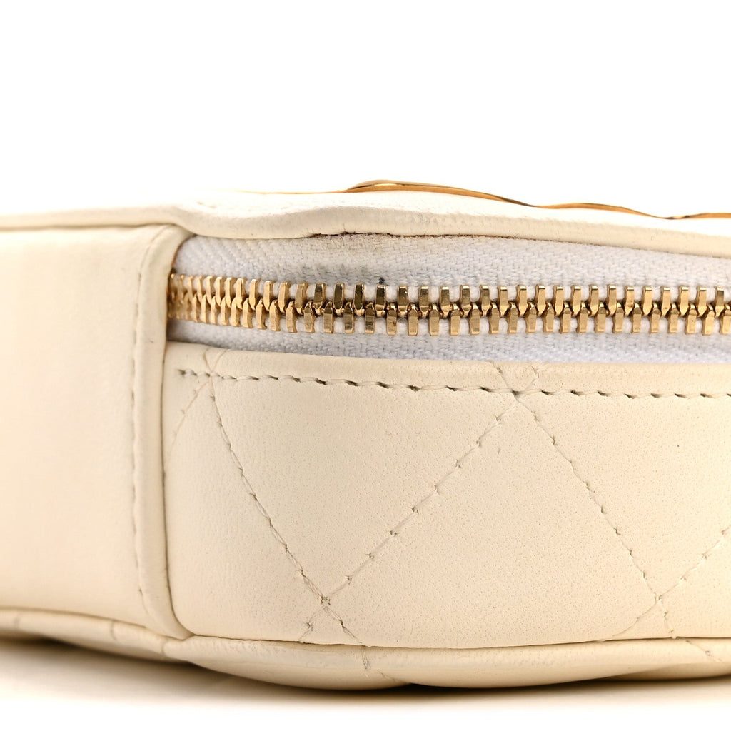 Lambskin Quilted Golden Plate Clutch With Chain White