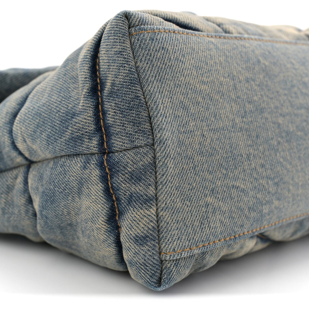 Denim Quilted Small Loulou Puffer Monogram Chain Satchel Blue Cinnamon