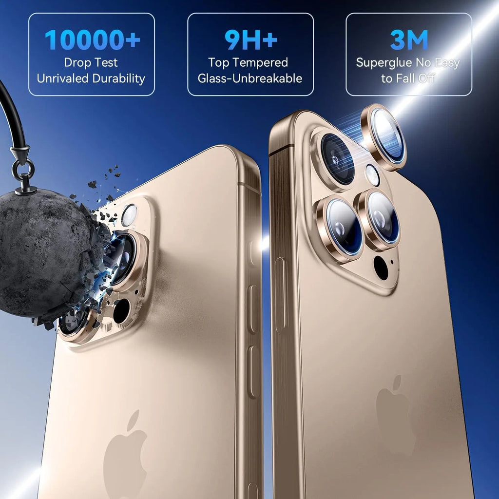 Entronix Camera Lens Protector Compatible with iPhone 16 Pro/16 Pro Max - Luxury Metal