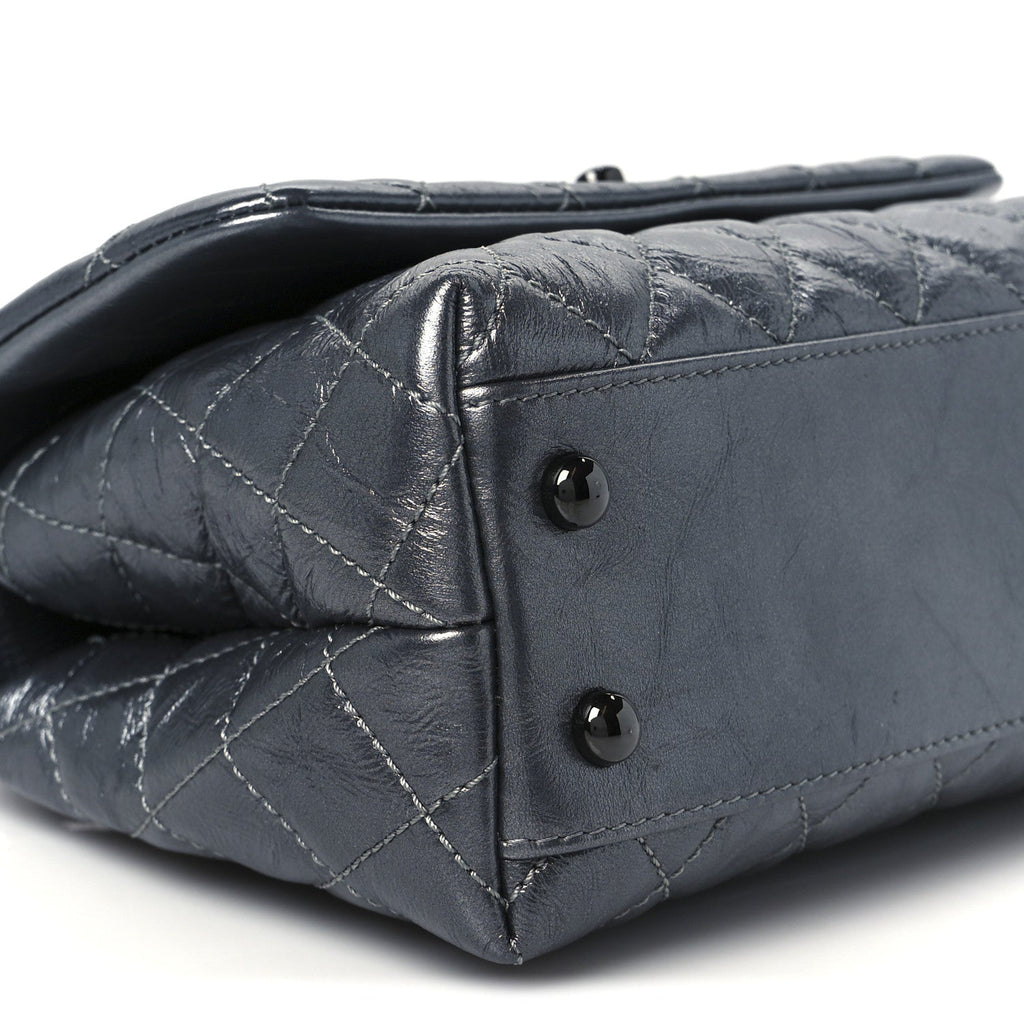 Metallic Aged Calfskin Quilted Mini Coco Handle Flap Charcoal