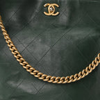 Calfskin Stitched Large Button Up Hobo Dark Green