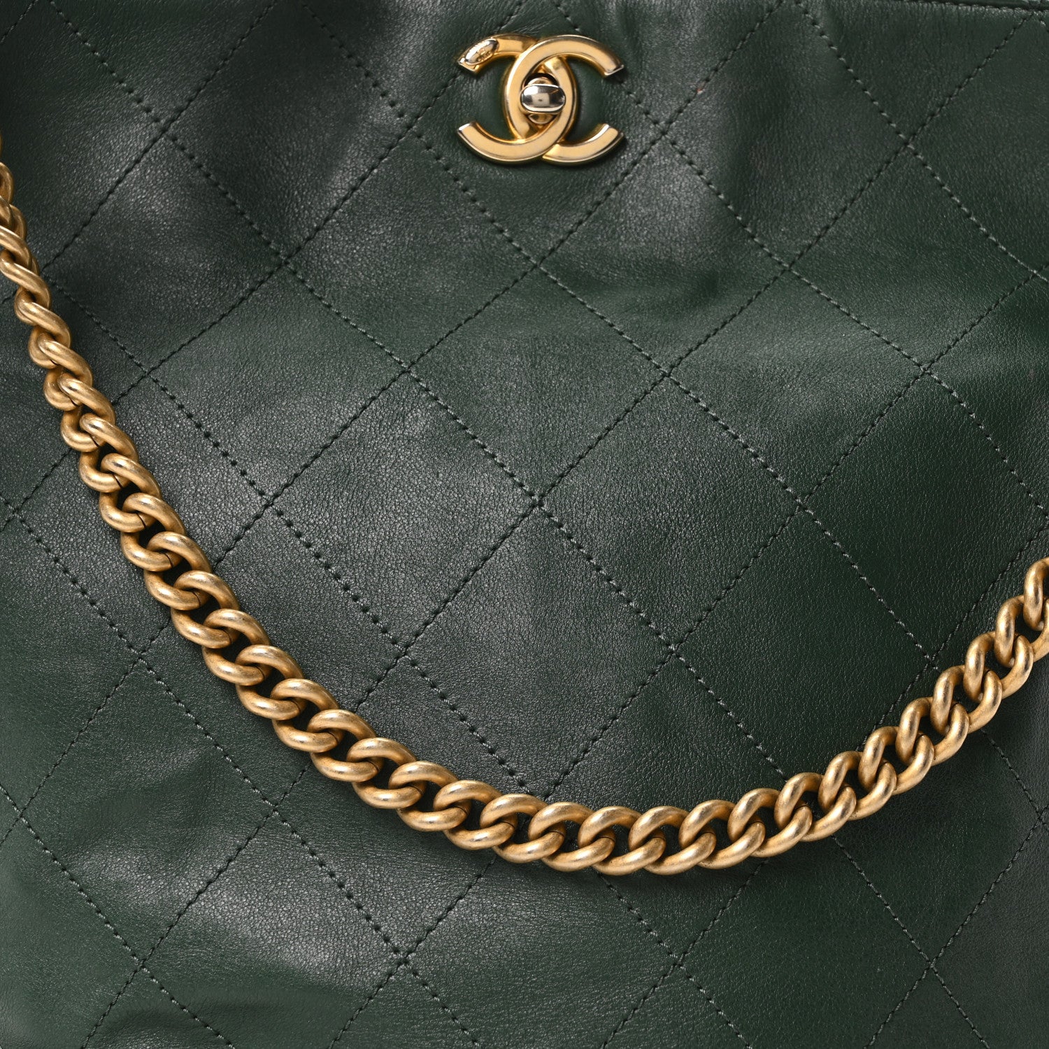 Calfskin Stitched Large Button Up Hobo Dark Green
