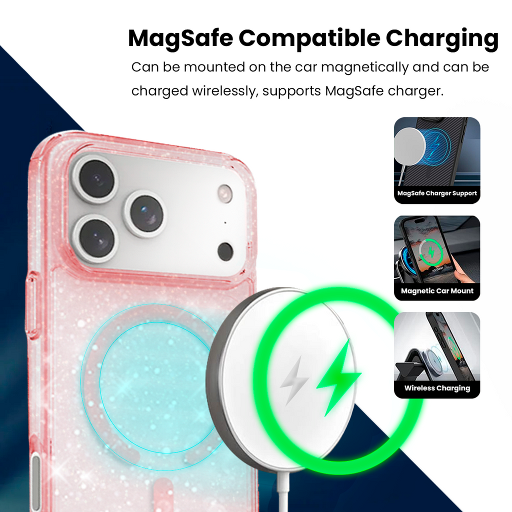 Entronix [Magnetic] Case Compatible with iPhone 17 Pro - [Hard Back] Glitter Color