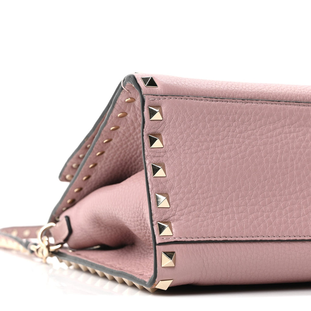 Grained Calfskin Rockstud Flip Lock Tote Lipstick