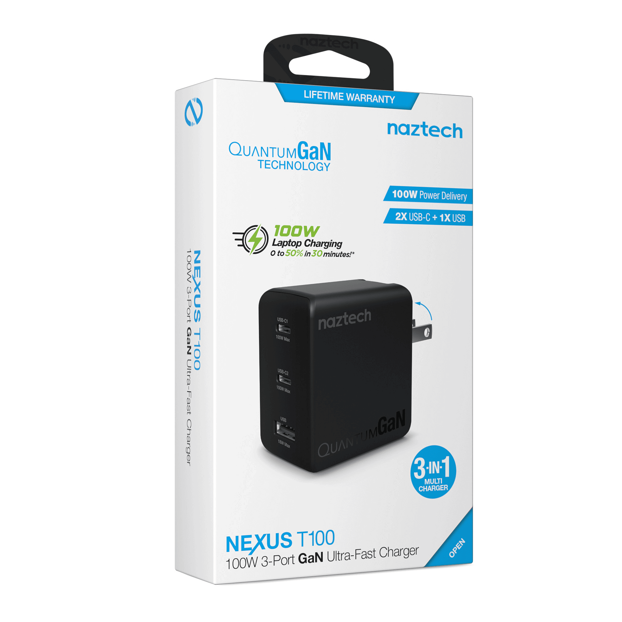Nexus T100 100W USB-C PD + USB 3-Port GaN Ultra-Fast Wall Charger with PPS