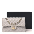 Caviar Quilted Small Double Flap Grey