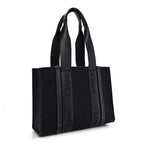 Felt Shiny Calfskin Medium Woody Ribbon Tote Obscure Navy