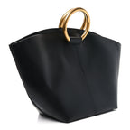 Smooth Calfskin Maxi Trapezoid Shopping Tote Black