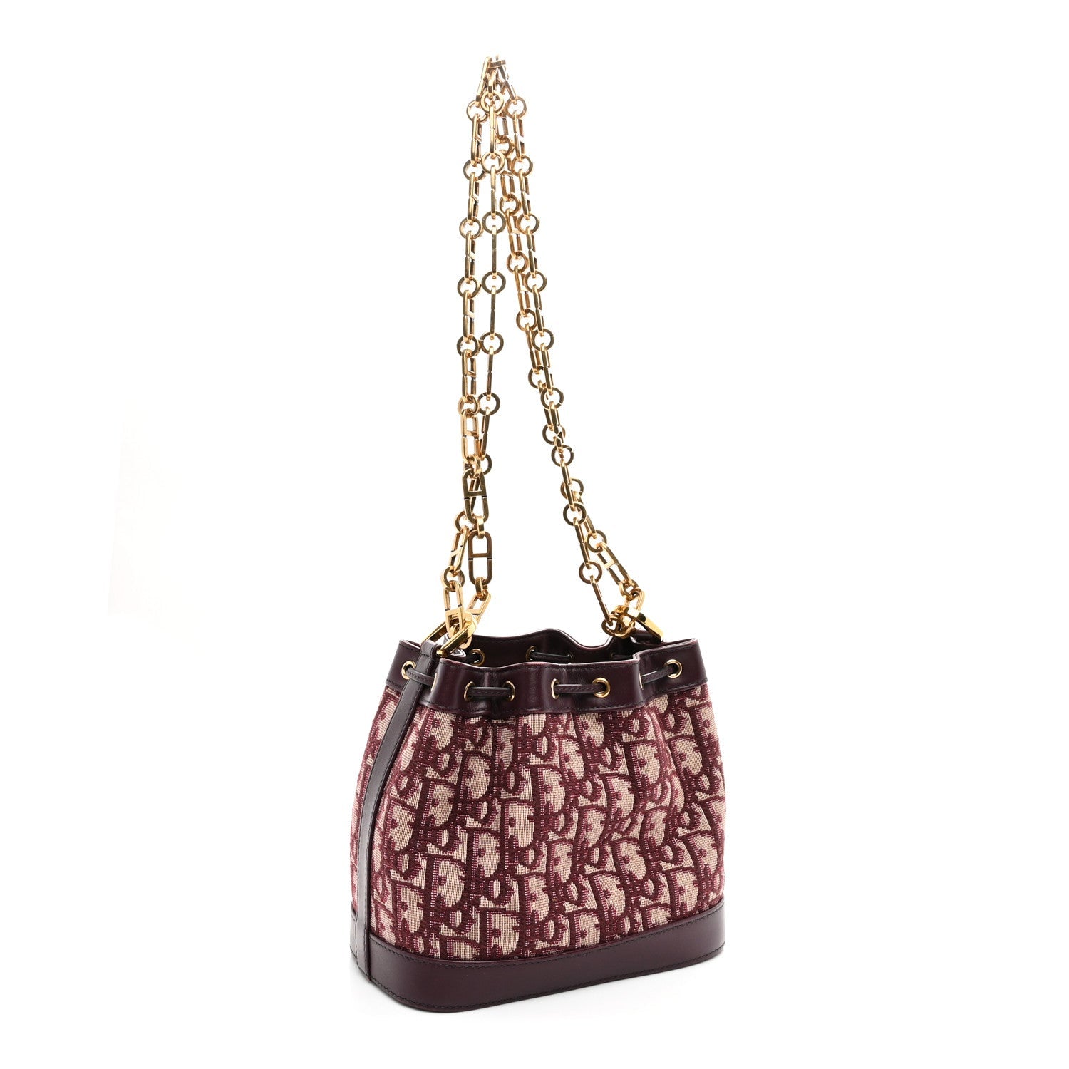 Oblique Drawstring Chain Bucket Bag Burgundy