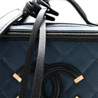 Caviar Quilted Small CC Filigree Vanity Case Navy Black