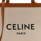 Canvas Calfskin Small Vertical Cabas Natural Tan
