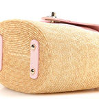 Raffia Braided Lambskin Small Wicker Tote Beige Light Pink