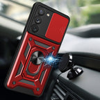 Kickstand Ring Holder With Slide Camera Cover Tpu Magnetic Car Mount For Galaxy S23  Plus In Red