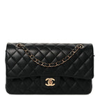 Lambskin Quilted Medium Double Flap Black